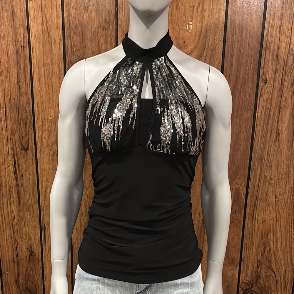 Black Sequin Halter Top